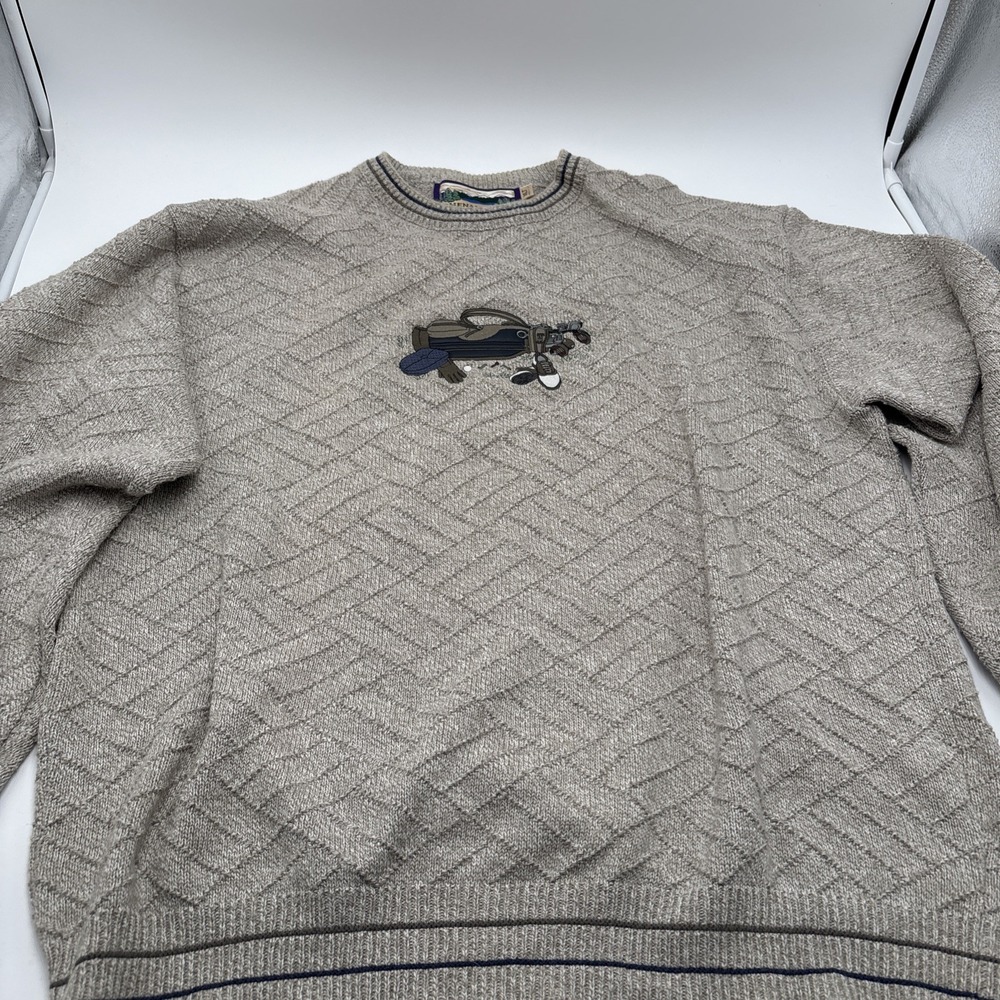 Shenandoah Golf Sweater 100% Cotton Mens Size XLT Beige Embroidered Club Bag‎